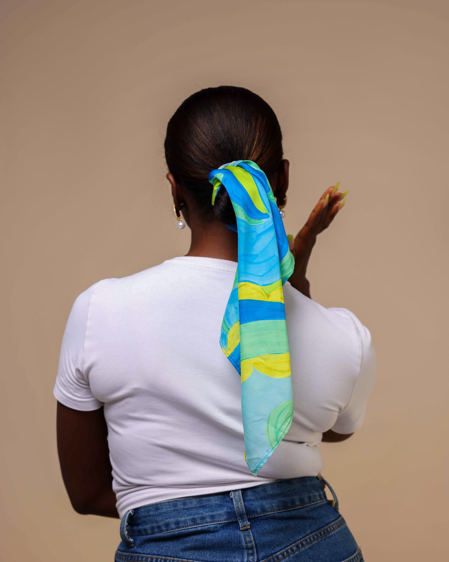 Blue Watercolour Abstract Square Scarf, 100% Luxury Polyester Satin