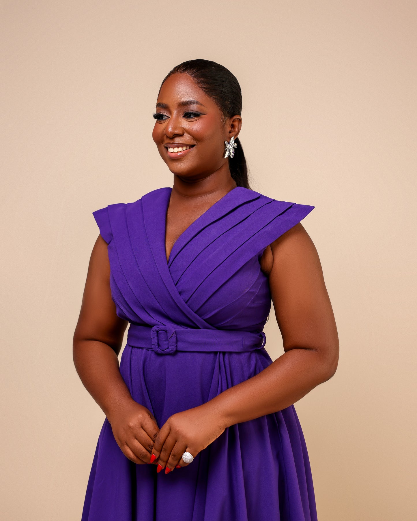 Ìfédayò (Rhoda 1.0) Belted Faux-Wrap Dress PURPLE