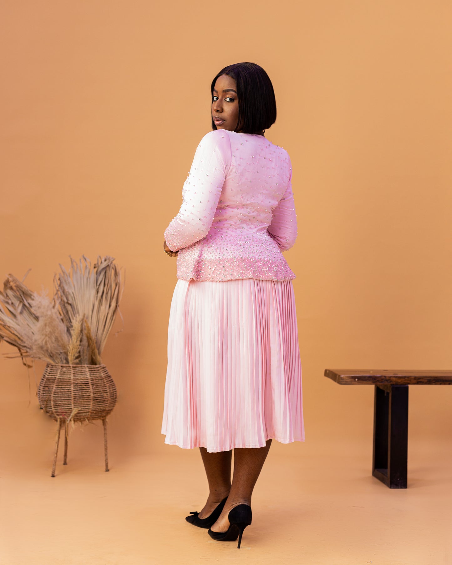 Òkìkìọlá Embellished Fluted Jacket & Pleated Skirt 2-Piece Set